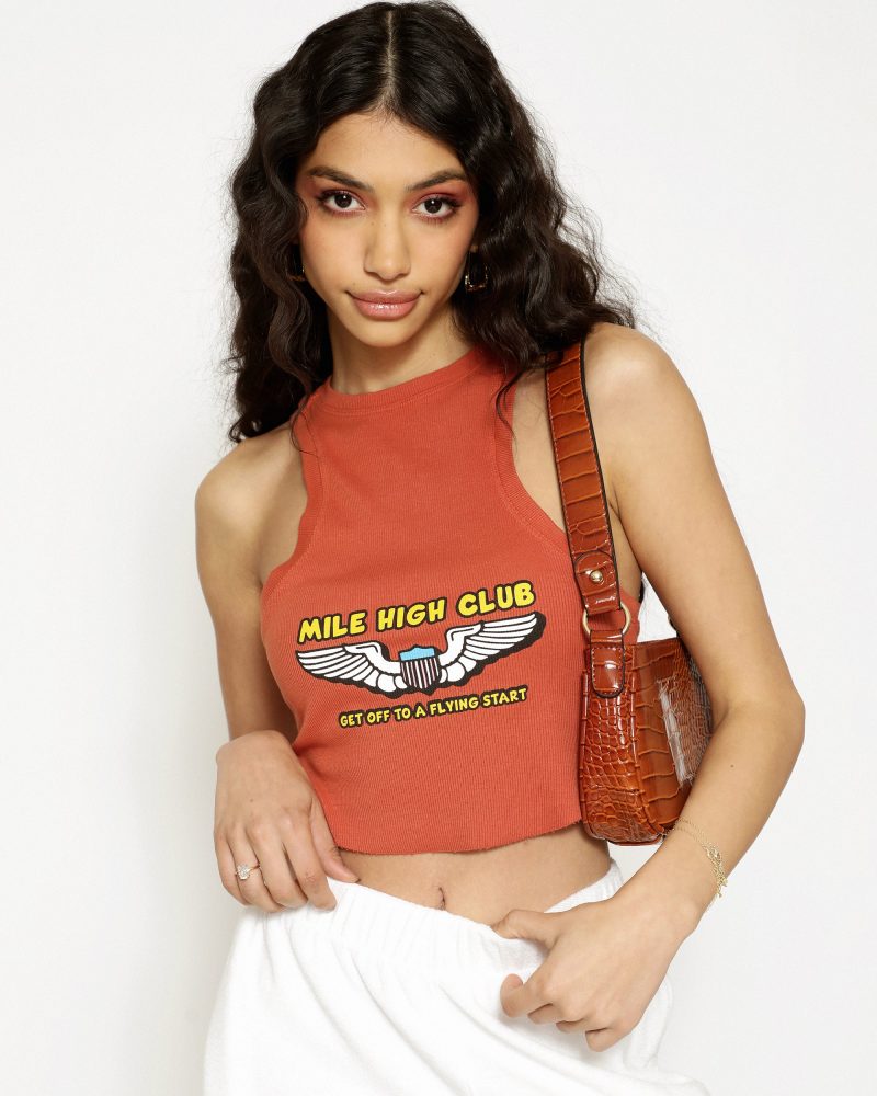 Boys Lie Burnt Orange Ribbed Crop Graphic Tank